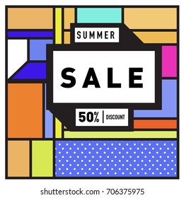 Abstract Colorful Geometric Summer Sale background design template. Trendy and Colorful Pattern design for fabric background and wallpaper. Summer Promotion and discount poster design.