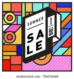 Abstract Colorful Geometric Summer Sale background design template. Trendy and Colorful Pattern design for fabric background and wallpaper. Summer Promotion and discount poster design.