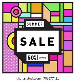 Abstract Colorful Geometric Summer Sale background design template. Trendy and Colorful Pattern design for fabric background and wallpaper. Summer Promotion and discount poster design.