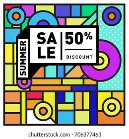Abstract Colorful Geometric Summer Sale background design template. Trendy and Colorful Pattern design for fabric background and wallpaper. Summer Promotion and discount poster design.