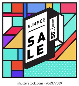 Abstract Colorful Geometric Summer Sale background design template. Trendy and Colorful Pattern design for fabric background and wallpaper. Summer Promotion and discount poster design.