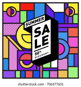 Abstract Colorful Geometric Summer Sale background design template. Trendy and Colorful Pattern design for fabric background and wallpaper. Summer Promotion and discount poster design.