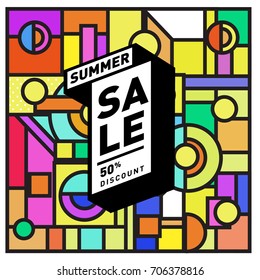 Abstract Colorful Geometric Summer Sale background design template. Trendy and Colorful Pattern design for fabric background and wallpaper. Summer Promotion and discount poster design.