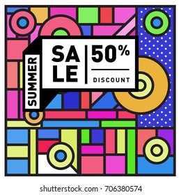 Abstract Colorful Geometric Summer Sale background design template. Trendy and Colorful Pattern design for fabric background and wallpaper. Summer Promotion and discount poster design.