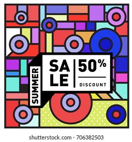 Abstract Colorful Geometric Summer Sale background design template. Trendy and Colorful Pattern design for fabric background and wallpaper. Summer Promotion and discount poster design.