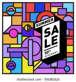 Abstract Colorful Geometric Summer Sale background design template. Trendy and Colorful Pattern design for fabric background and wallpaper. Summer Promotion and discount poster design.