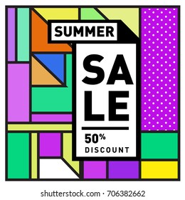 Abstract Colorful Geometric Summer Sale background design template. Trendy and Colorful Pattern design for fabric background and wallpaper. Summer Promotion and discount poster design.