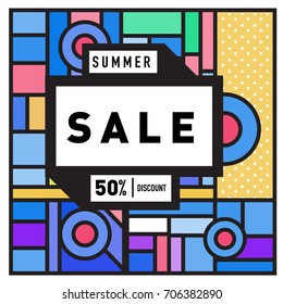 Abstract Colorful Geometric Summer Sale background design template. Trendy and Colorful Pattern design for fabric background and wallpaper. Summer Promotion and discount poster design.