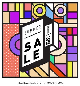 Abstract Colorful Geometric Summer Sale background design template. Trendy and Colorful Pattern design for fabric background and wallpaper. Summer Promotion and discount poster design.