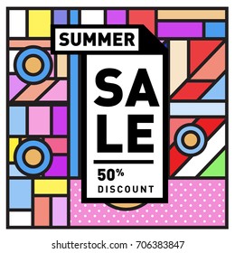 Abstract Colorful Geometric Summer Sale background design template. Trendy and Colorful Pattern design for fabric background and wallpaper. Summer Promotion and discount poster design.