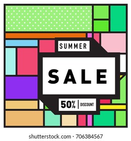 Abstract Colorful Geometric Summer Sale background design template. Trendy and Colorful Pattern design for fabric background and wallpaper. Summer Promotion and discount poster design