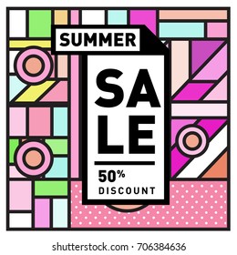 Abstract Colorful Geometric Summer Sale background design template. Trendy and Colorful Pattern design for fabric background and wallpaper. Summer Promotion and discount poster design