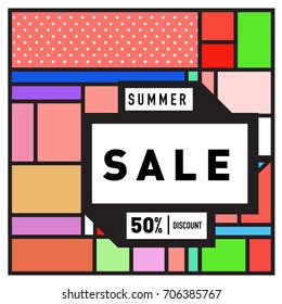 Abstract Colorful Geometric Summer Sale background design template. Trendy and Colorful Pattern design for fabric background and wallpaper. Summer Promotion and discount poster design