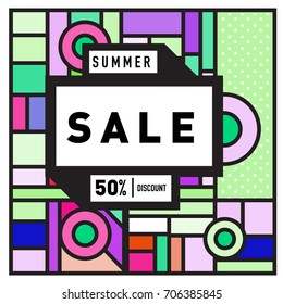 Abstract Colorful Geometric Summer Sale background design template. Trendy and Colorful Pattern design for fabric background and wallpaper. Summer Promotion and discount poster design