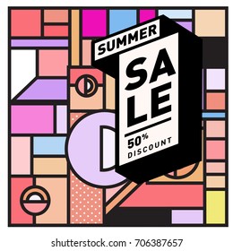Abstract Colorful Geometric Summer Sale background design template. Trendy and Colorful Pattern design for fabric background and wallpaper. Summer Promotion and discount poster design.