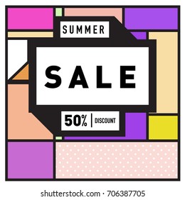 Abstract Colorful Geometric Summer Sale background design template. Trendy and Colorful Pattern design for fabric background and wallpaper. Summer Promotion and discount poster design.