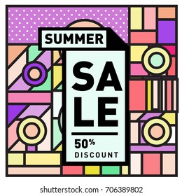 Abstract Colorful Geometric Summer Sale background design template. Trendy and Colorful Pattern design for fabric background and wallpaper. Summer Promotion and discount poster design.