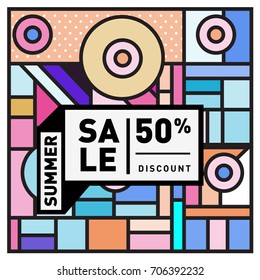Abstract Colorful Geometric Summer Sale background design template. Trendy and Colorful Pattern design for fabric background and wallpaper. Summer Promotion and discount poster design.