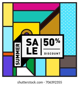 Abstract Colorful Geometric Summer Sale background design template. Trendy and Colorful Pattern design for fabric background and wallpaper. Summer Promotion and discount poster design.