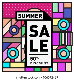 Abstract Colorful Geometric Summer Sale background design template. Trendy and Colorful Pattern design for fabric background and wallpaper. Summer Promotion and discount poster design.