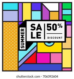 Abstract Colorful Geometric Summer Sale background design template. Trendy and Colorful Pattern design for fabric background and wallpaper. Summer Promotion and discount poster design.