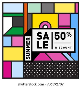 Abstract Colorful Geometric Summer Sale background design template. Trendy and Colorful Pattern design for fabric background and wallpaper. Summer Promotion and discount poster design.