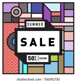 Abstract Colorful Geometric Summer Sale background design template. Trendy and Colorful Pattern design for fabric background and wallpaper. Summer Promotion and discount poster design.