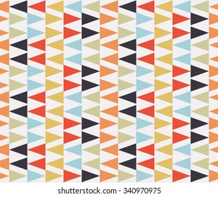 Abstract colorful geometric triangle with red orange yellow black blue and green seamless pattern background wallpaper. Vector art