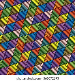 Abstract colorful geometric triangles seamless pattern.