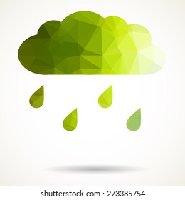 Abstract colorful geometric triangular cloud with raindrops.