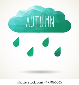 Abstract colorful geometric triangular cloud with raindrops and hand drawn word 'Autumn'.