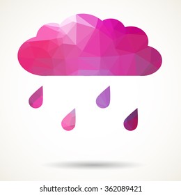 Abstract colorful geometric triangular pink cloud with raindrops.