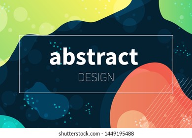 Abstract colorful geometric vector background. Fluid gradient shapes with halftone and bokeh effects. Bright colors on dark backdrop