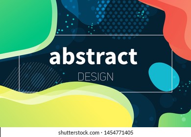 Abstract colorful geometric vector background. Fluid gradient shapes with halftone and bokeh effects. Bright colors on dark backdrop
