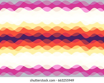 Abstract colorful geometric vector background design with horizontal curve lines, waves. Seamless striped pattern. Cover, brochure, banner backdrop. Wavy fabric, ripple textile texture.