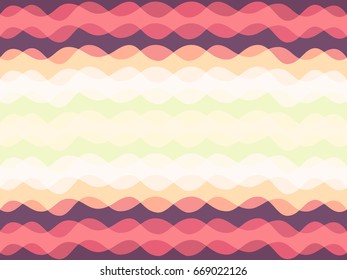 Abstract colorful geometric vector background design with horizontal curve lines, waves. Seamless striped pattern. Cover, brochure, banner or flier backdrop. Wavy fabric, ripple textile texture.