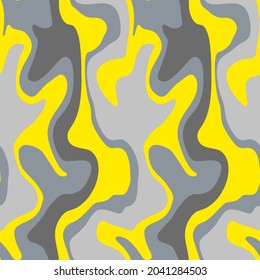 Abstract Colorful Geometric Wavy Liquid Curved Lines Stripes Strokes Seamless Vector Pattern Isolated Yellow and Grey Background