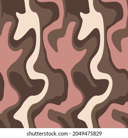 Abstract Colorful Geometric Wavy Liquid Curved Lines Stripes Strokes Seamless Vector Pattern Isolated Pink Brown and Cream Background