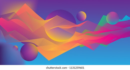 Abstract colorful geometry background with dynamic effect. Futuristic neon space illustration. 
