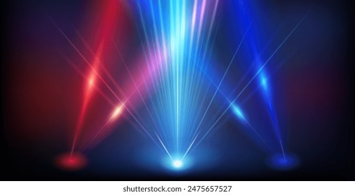 Abstract Colorful Geometry Red and Blue Neon Background with Bright Ray Halo in Retro Wave Style. Vector clip art for your night party design.