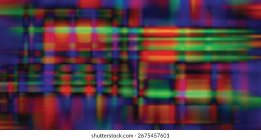 Vetor de fundo colorido abstrato da falha com listras digitais vermelho neon, verde, azul distorcido, textura de erro de tecnologia futurista, design de padrão vibrante moderno