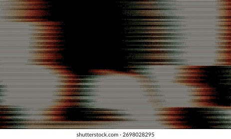 Abstractas patrón de falla colorida sobre fondo negro, mostrando el efecto de error de datos visuales. Diseño de distorsión digital para el Sitio web moderno.