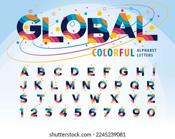 Abstract Colorful Global inside Alphabet Letters and numbers, Modern Color Circles Fonts, Bubble style alphabet letters design for Celebrate, Party, Fashion. Festival, globe, planet, earth, Fun Fair.