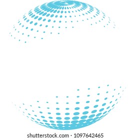 Abstract colorful globe with halftone. 3d polka dots effect. Vector illustration in blue colors
