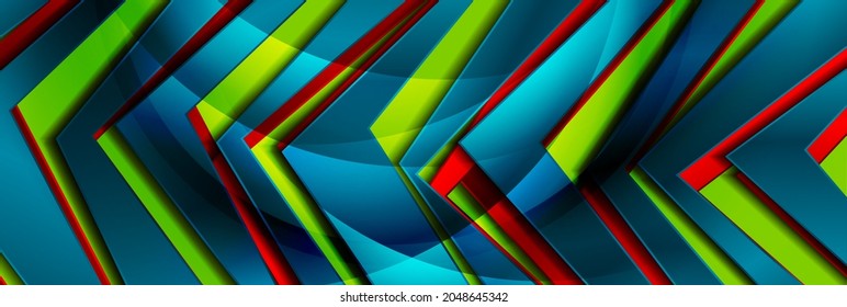 Abstract colorful glossy arrows geometric tech background. Vector design