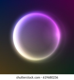 Abstract colorful glowing circle with lights effects. Design for ads, website, banners and posters. Realistic vector illustration on dark background.