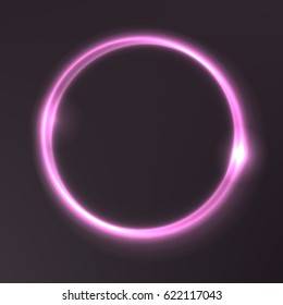 Abstract colorful glowing circle with lights effects. Design for ads, website, banners and posters. Realistic vector illustration on dark background.