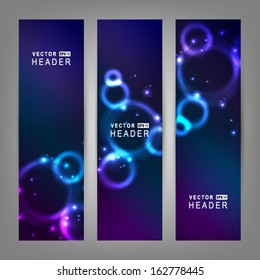 Abstract colorful glowing circles. Website header or banner set.  Vector illustration EPS 10