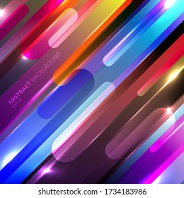 Abstrakte bunt leuchtende geometrische abgerundete diagonale Linie dynamische Formen Zusammensetzung mit Lichteffekt Hintergrund. Darstellung