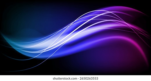 Abstract colorful glowing lines vector graphic background.